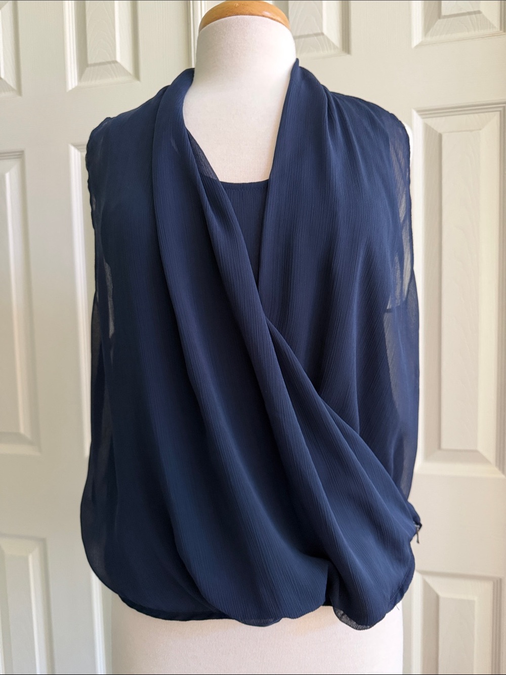 Banana Republic Navy Draped Sleeveless Overlay Top